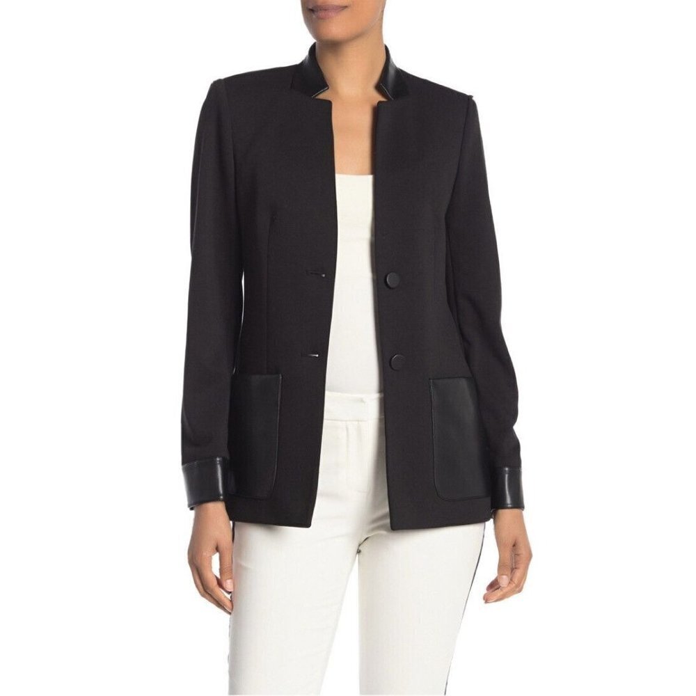 Calvin Klein $149 Faux Leather‎ Trim Blazer Jacket Sz 2